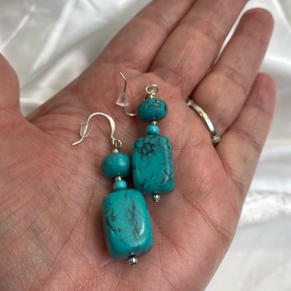 Premier Designs Silver-Tone Faux Turquoise Southwest Dangle Earrings - Picture 5 of 7